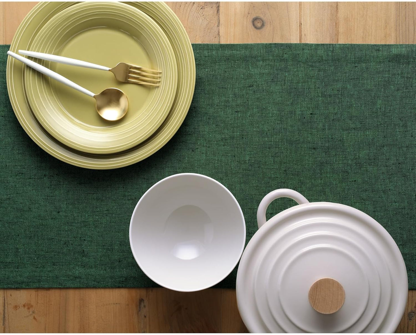 Solino Home Linen Forest Green Table Runner 108 Inches Long - Athena, 100% Pure Linen Dining Table Runner 14 x 108 Inch for Fall, Autumn, Thanksgiving, Christmas - Handcrafted and Machine Washable