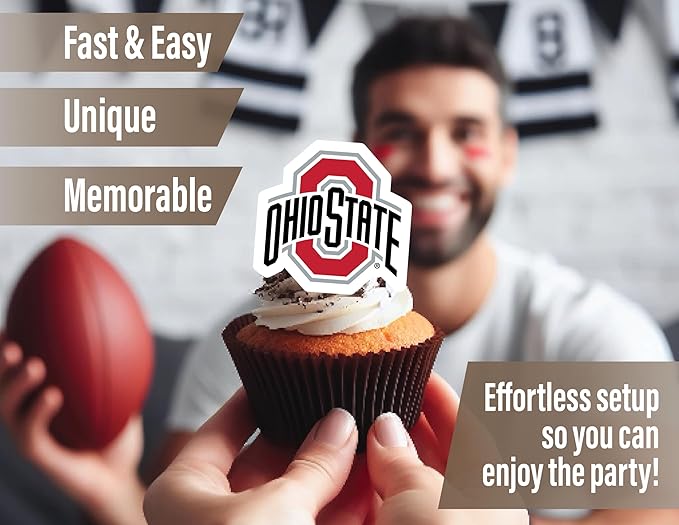 Ohio State Party Supplies for OSU Football, Birthday Gift, Graduation Party Banner and Cake Toppers (42 Pieces) (Ohio State Buckeyes)