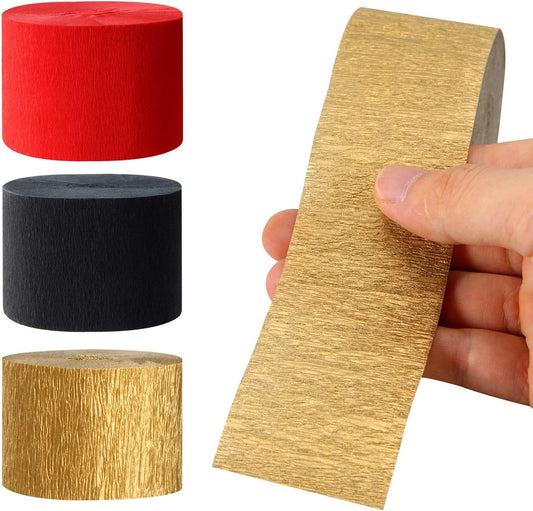 Red-Black Gold Casino-Theme Party-Decorations Streamers - 9 Rolls Graduation Wedding Birthday Baby Bridal Shower Crepe Tissue Paper Streamer Garland Decor Panduola