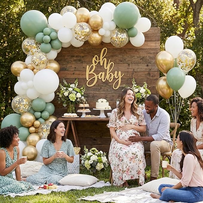 Sage Green Balloons Arch Kit,130pcs Gold Balloon Garland,Different Sizes 18 12 10 5 Inch Green and White Latex Balloons for Birthday Baby Shower Gender Reveal Wedding Party Decoration