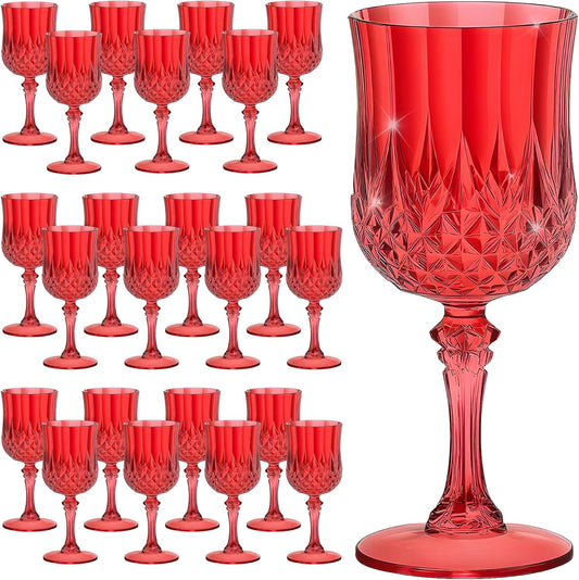 24PCS 7OZ Dark Red Wine Plastic Glasses, Drinking Champagne Glasses Flutes Crystal Vintage Water Unbreakable Goblets for Christmas, Wedding, Parties