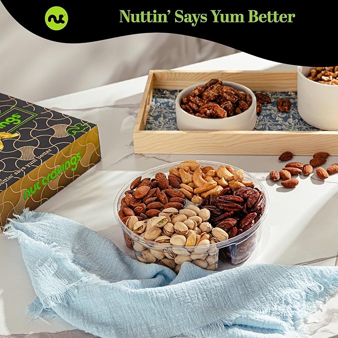 NUT CRAVINGS - Halloween Treats For Adults Mixed Nuts Gift Basket in Black Gold Box (4 Assortments) Holiday Xmas Christmas Food Arrangement, Healthy Snack Care Package, Food Assortments
