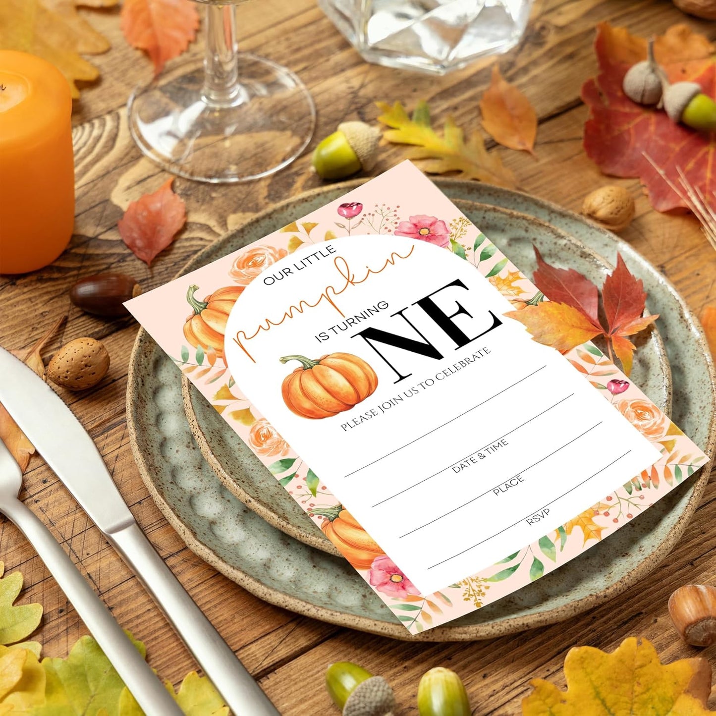 Birthday Invitations - Our Little Pumpkin Design Card with Envelopes And RSVP Cards - You're Invited 20Pcs Fill In Birthday Invitation Cards For Boys, Girls, Kids(4 x 6 Inch) (024)