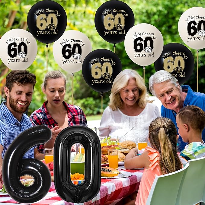 DARUNAXY 60th Birthday Party Decorations for Men Women, Vintage Back in 1966 Banner, Black 60 Number Balloons & Cake Topper, Vintage 1966 60 Birthday Honeycomb Hanging Swirl Confetti Balloons(30PC)