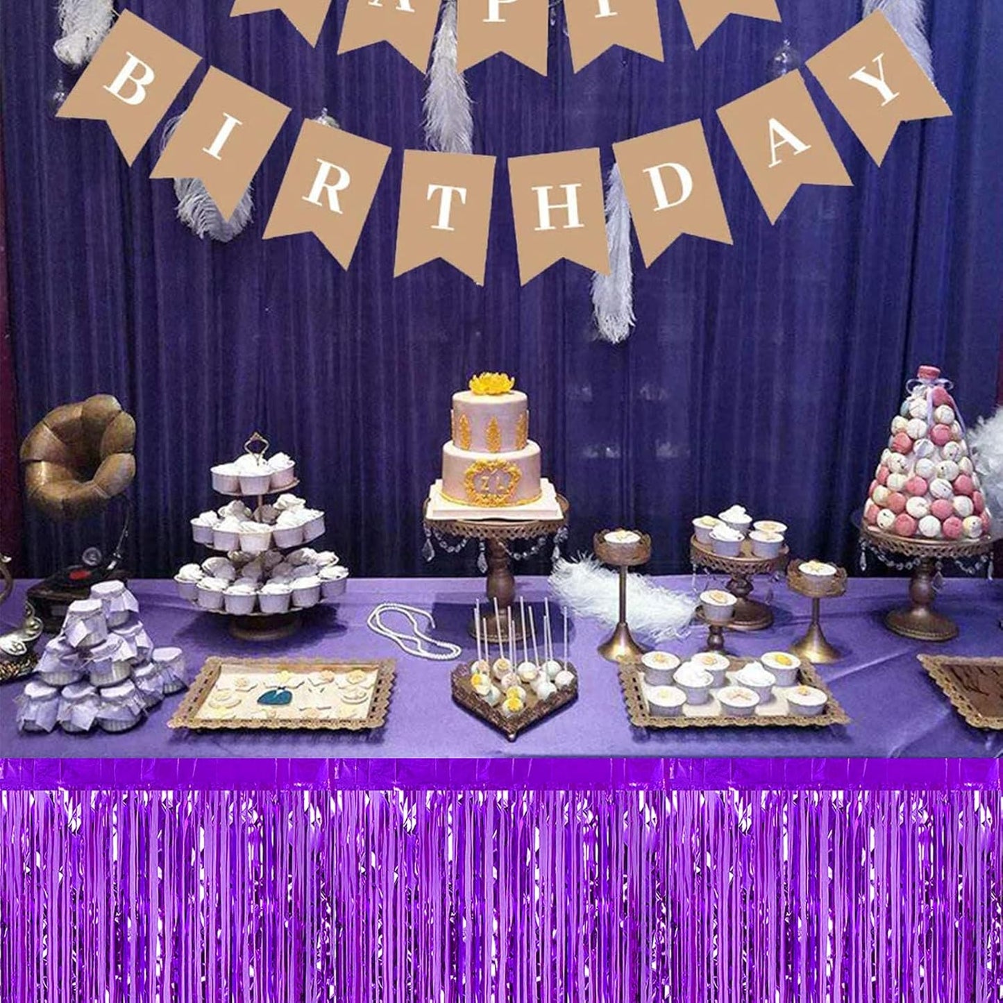 6 Pack 29x108 Inch Purple Metallic Foil Fringe Table Skirts Banner for Tinsel Streamer Garland Curtains Backdrop for Parade Floats Wedding Baby Shower Birthday Christmas Halloween Party Decoration
