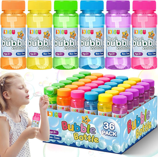 Bubble Bottles 36 Pack (2oz), Bubbles for Kids, Bubble Solution with Bulk Wands in 6 Colors as Party Favors for Toddlers 1-3, Summer Outdoor Toy Gift for Boys & Girls