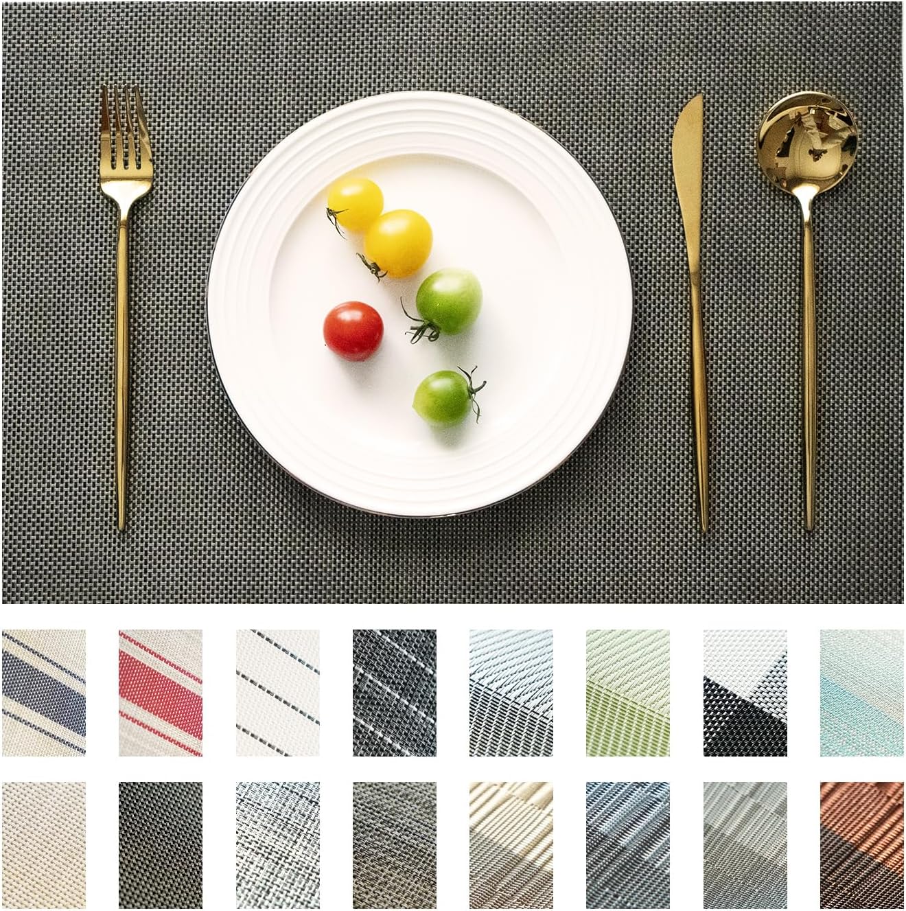 Placemats Set of 8 Vinyl/Plastic Woven Place Mats for Kitchen Table Indoor/Outdoor Washable Placemat Wipeable Dining Table Mats (Brown and Black,8)