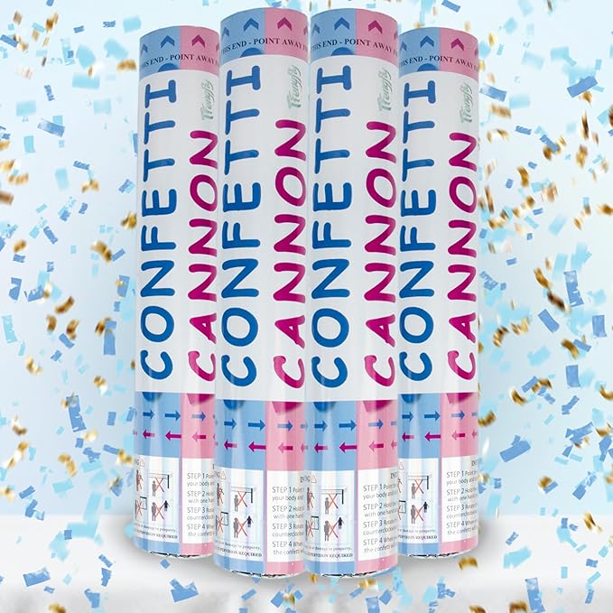 4 Pack Gender Reveal Confetti Cannon, 12 in Blue Rectangle Shaped Paper Party Poppers Cannons, Confetti Poppers For Baby Boy Gender Reveal Baby Showers (Rectangle, Blue)
