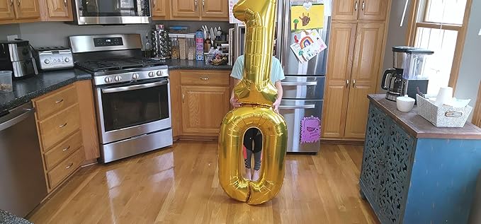 Gold Number 10 Balloon 40 inch, 10 Number Balloons, 10th Gold Birthday Decorations, 10 Year Old Girls Boys Golden Party Supplies