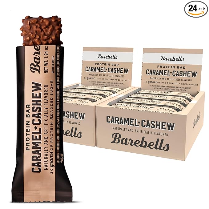 Barebells Protein Bars Caramel Cashew - 12 Count, Pack of 2 - Protein Snacks with 20g of High Protein - Chocolate Protein Bar with 1g of Total Sugars - Perfect on The Go Protein Snack & Breakfast Bars…