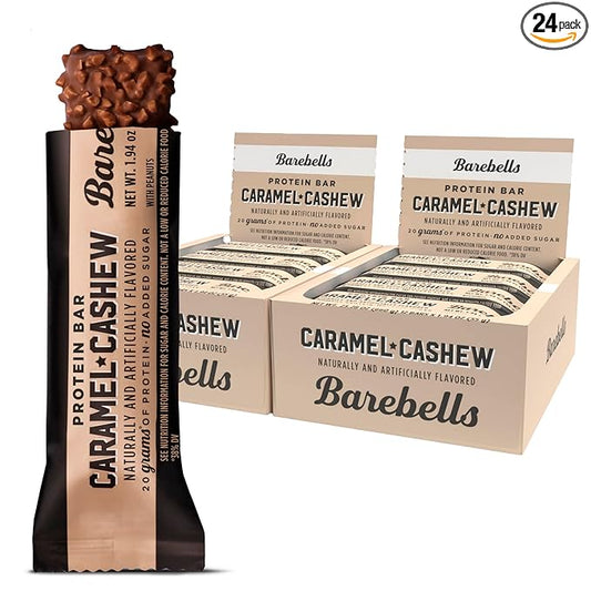 Barebells Protein Bars Caramel Cashew - 12 Count, Pack of 2 - Protein Snacks with 20g of High Protein - Chocolate Protein Bar with 1g of Total Sugars - Perfect on The Go Protein Snack & Breakfast Bars…