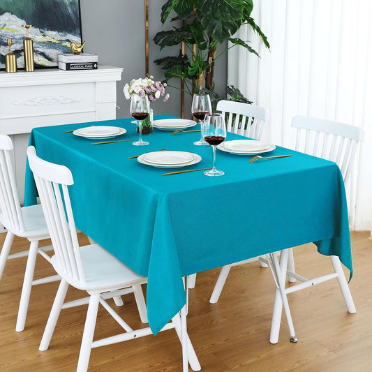 FOLINS&HOME Teal Rectangle Tablecloth - 60 x 120 Inch Turquoise Wrinkle Free Waterproof Polyester Table Cloths, Spillproof Heavy Duty and Washable Table Cover for Party, Banquet, Oblong/Rectangular