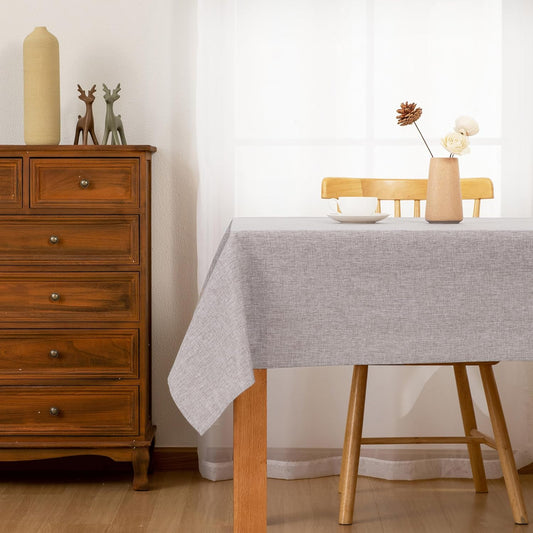 Hiasan 2 Pack Faux Linen Rectangle Tablecloth - Wrinkle and Stain Resistant Washable Table Cloth for Kitchen Dining Room Holiday Table Cover for Party Dinner, Stone, 60 x 84 Inch