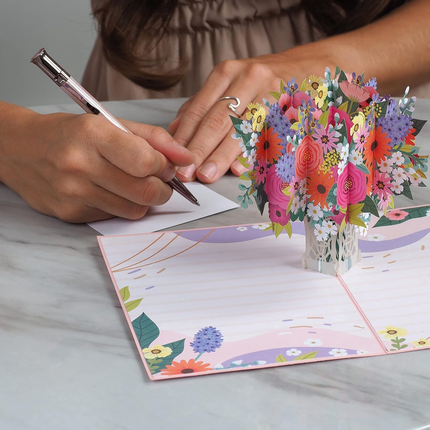 Paper Love 3D Floral Arrangement Pop Up Card, Gift for Birthday, Wedding, Anniversary, Thank You, Get Well, All Occasion or Just Because - 5" x 7" Cover - Includes Envelope and Note Tag