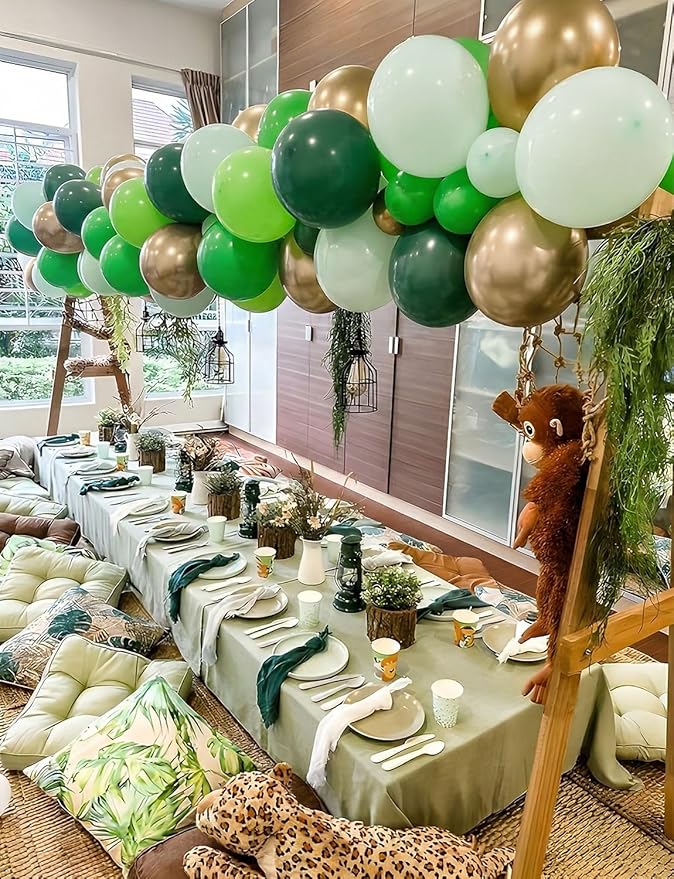 Green and Gold Balloons, 60Pcs 12Inch Different Shades Green Balloon and Metallic Gold Latex Balloon for Jungle Safari Birthday Baby Shower Party Decorations