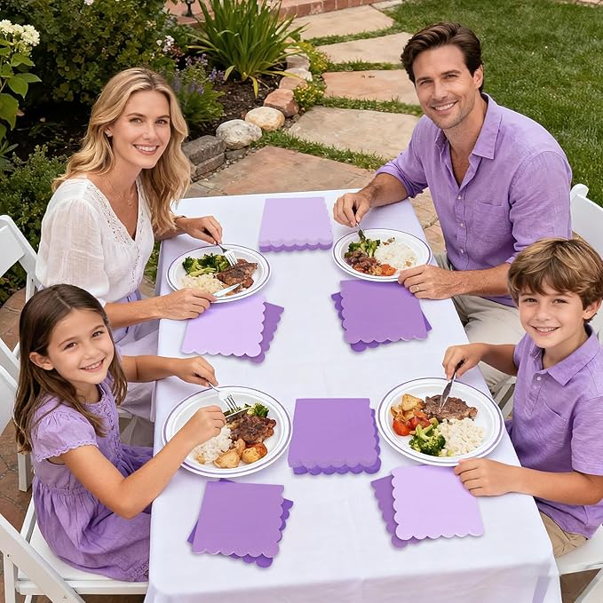 120PCS Gradient Purple Cocktail Party Napkins, Purple Scalloped Beverage Dessert Paper Napkin for Birthday Wedding
