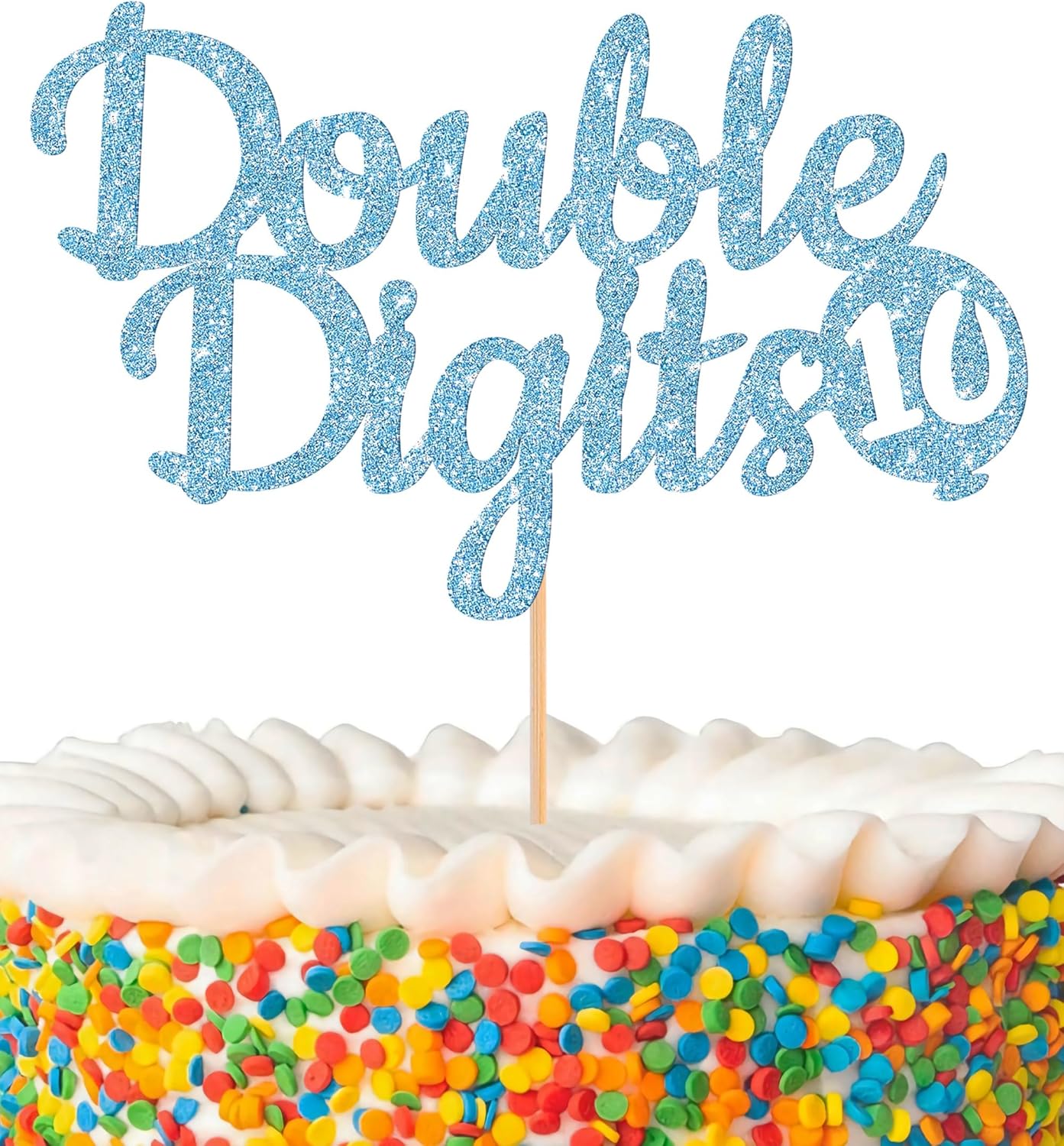 Double Digits 10 Cake Topper - Glitter Sky Blue 10th Birthday Cake Decorations, Happy 10th birthday Cake Decor (Sky Blue)