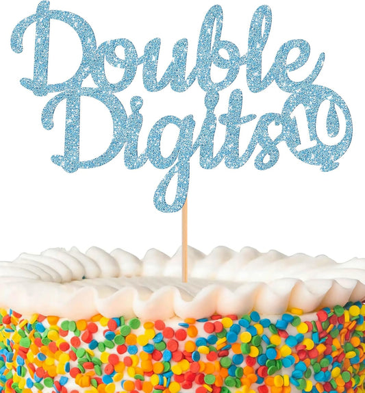 Double Digits 10 Cake Topper - Glitter Sky Blue 10th Birthday Cake Decorations, Happy 10th birthday Cake Decor (Sky Blue)