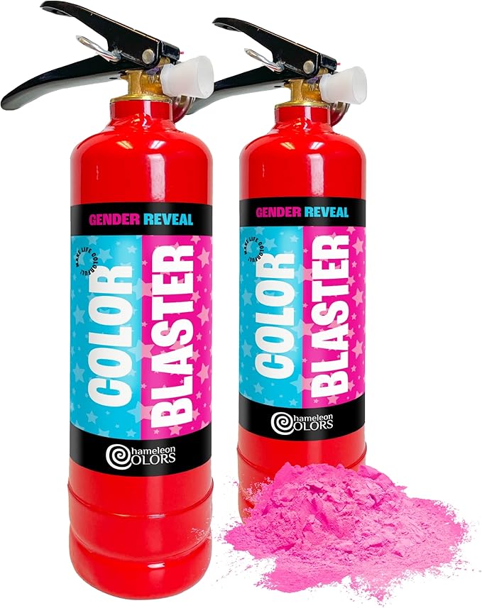 Chameleon Colors Gender Reveal Fire Extinguisher (Pink) - Built in America - Gender Reveal Powder Extinguisher for Baby Girl Photo Shoot or Party - 2 Pink Color Blasters - Non-Toxic