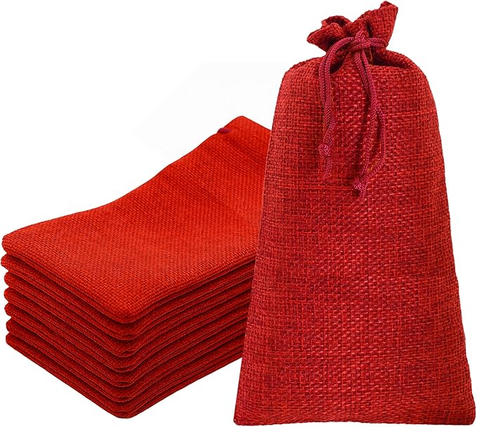 Mandala Crafts 9X12 Inch Red Burlap Drawstring Gift Bags for Favors - 20 Large Linen Sacks Gift Pouches for Candy, Coffee, Jewelry, Wedding, and Party Supplies