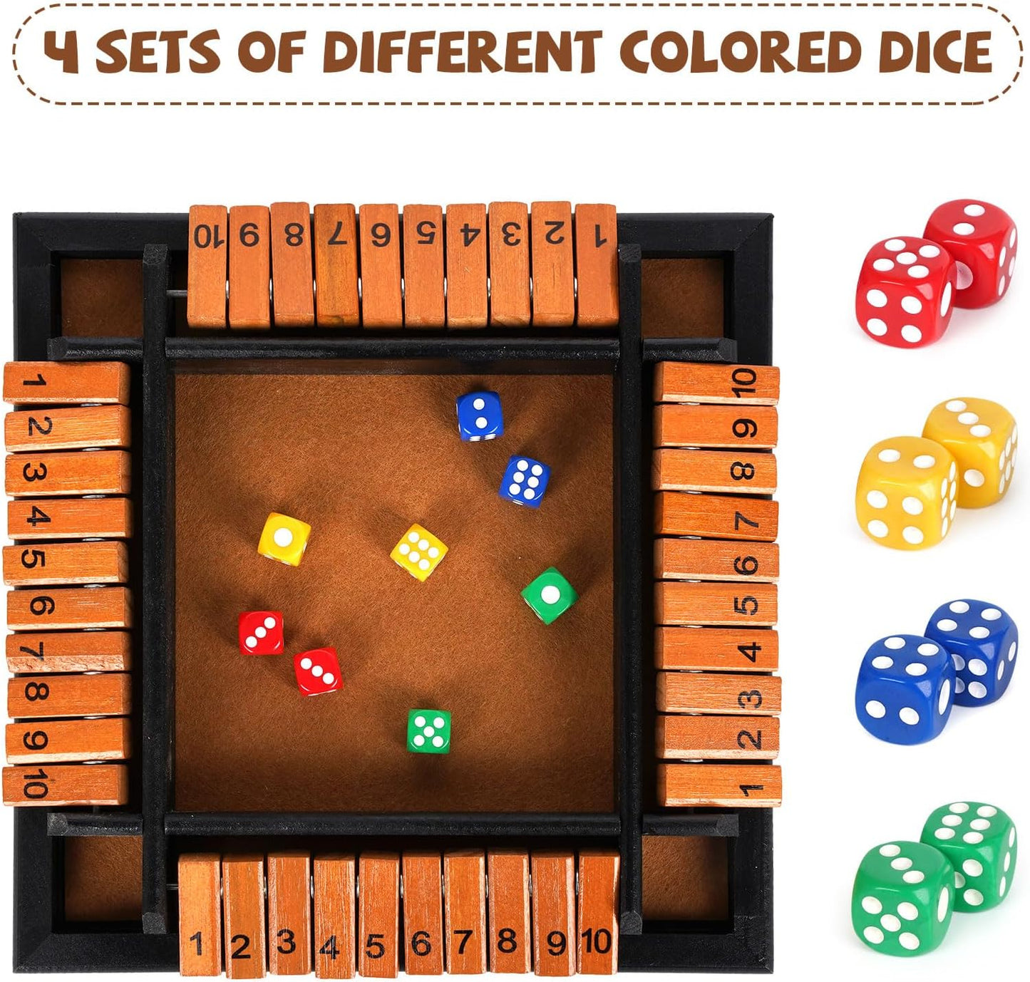 Shut The Box Dice Game, 1-4 Players Wooden Family Board Math Game with 12 Dice ，Pub Strategy Dice Game for Adults Classic Tabletop Educational Game for Family, Classroom, Home