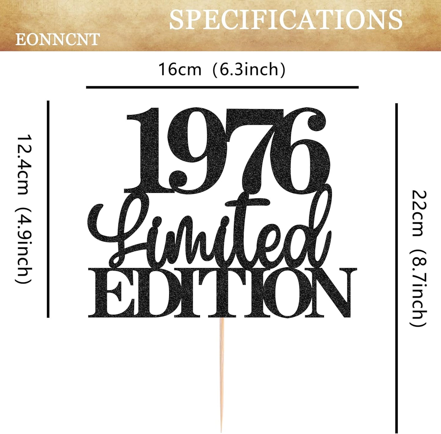 Limited EDITION 1976 Cake Topper - Black Glitter Happy 49th Birthday Party Cake Decoration Supplies, Cheer to 49 Years Cake Bunting Decor for 49th Birthday Party Photo Booth Props