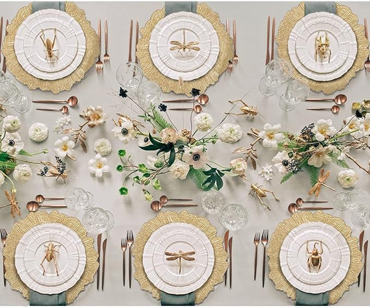 MAONAME 13" Gold Charger Plates, Round Reef Chargers for Dinner Plates, Plastic Plate Chargers for Table Setting, Wedding Decor, Set of 6
