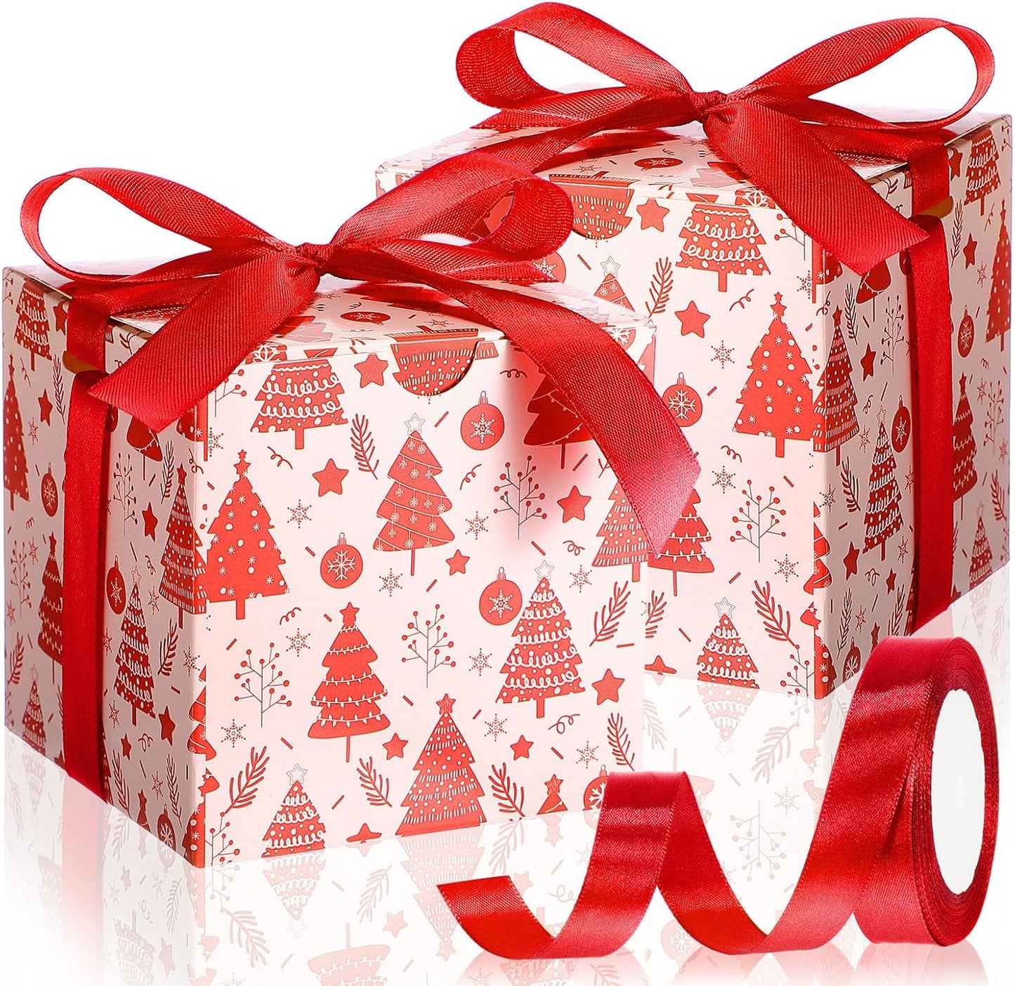 Dispowreath 48 Pcs 4x4x4 Christmas Gift Boxes with Ribbon Xmas Small Box with Lids Treat Boxes for Gift Wrapping Ornaments Wedding Holiday Birthday Party Favor(Tree)
