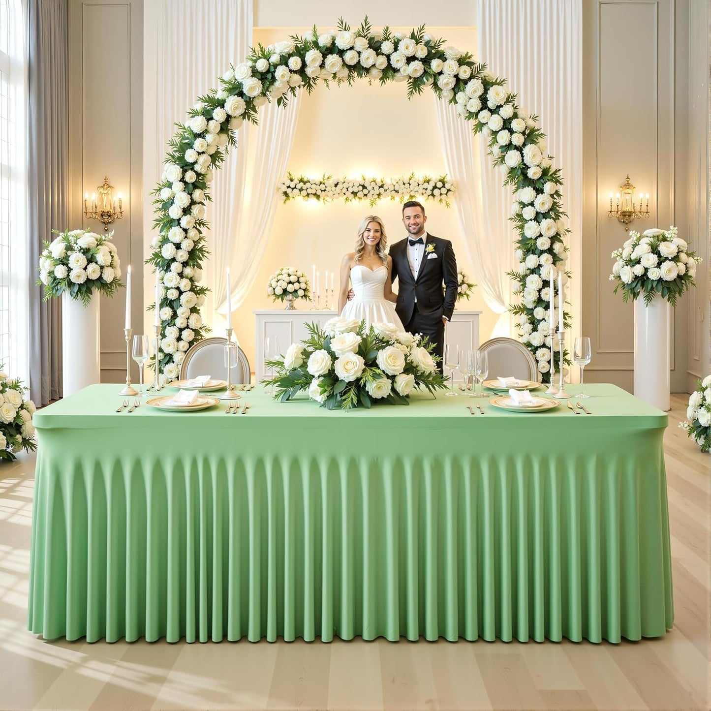 Besutolife 4 Pack Sage Green Spandex Tablecloth for 6ft Rectangle Tables Fitted Table Cloth Stretch Table Covers Skirt 6ft Rectangular Tablecloths for Banquet Parties Wedding Decorations