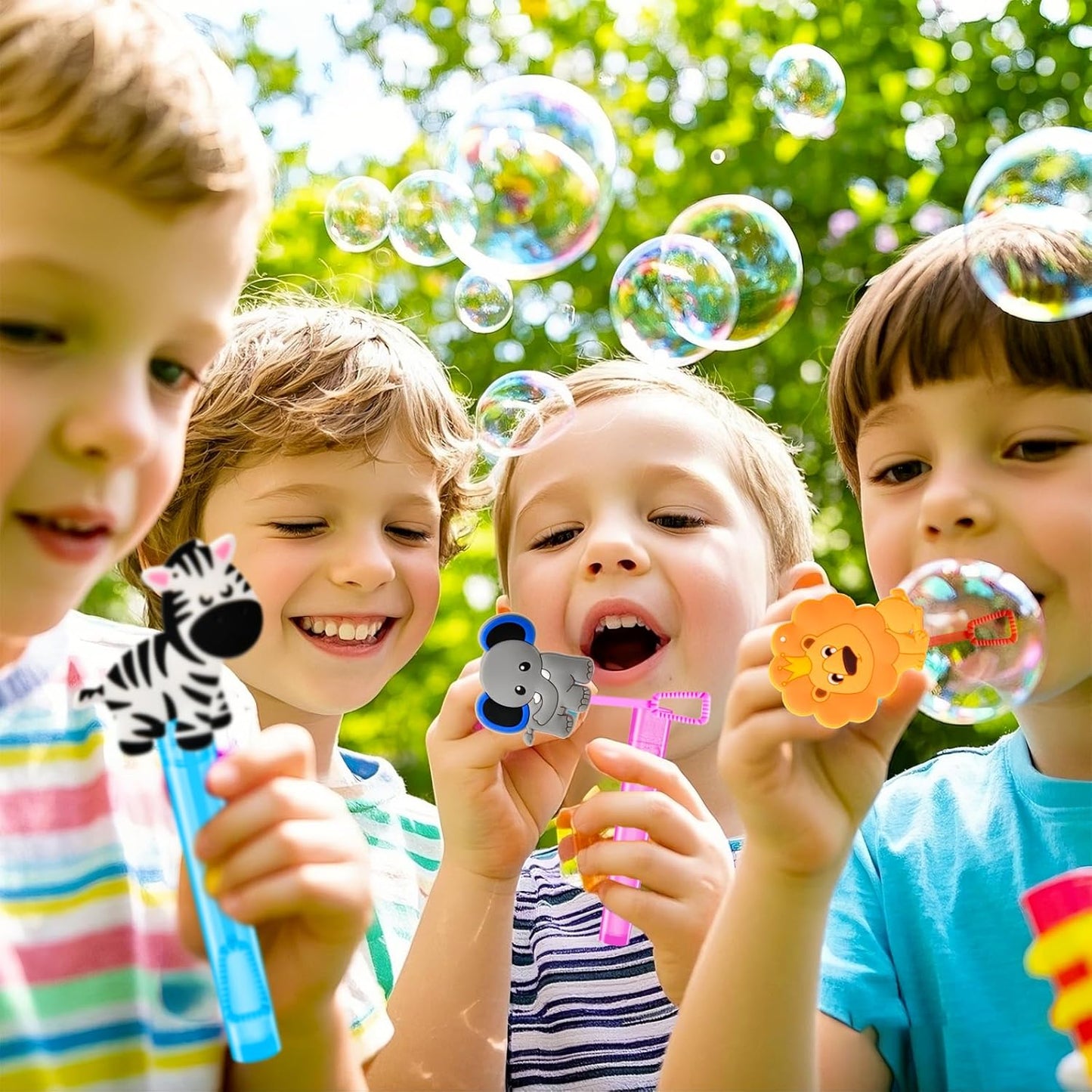 Winrayk Safari Party Favors, 24Pcs Jungle Animals Mini Bubble Wands for Kids Bubbles Bulk with Detachable Topper (6 Styles & Colors), Birthday Goodie Bag Stuffer Classroom Prizes Wild One Party Favors