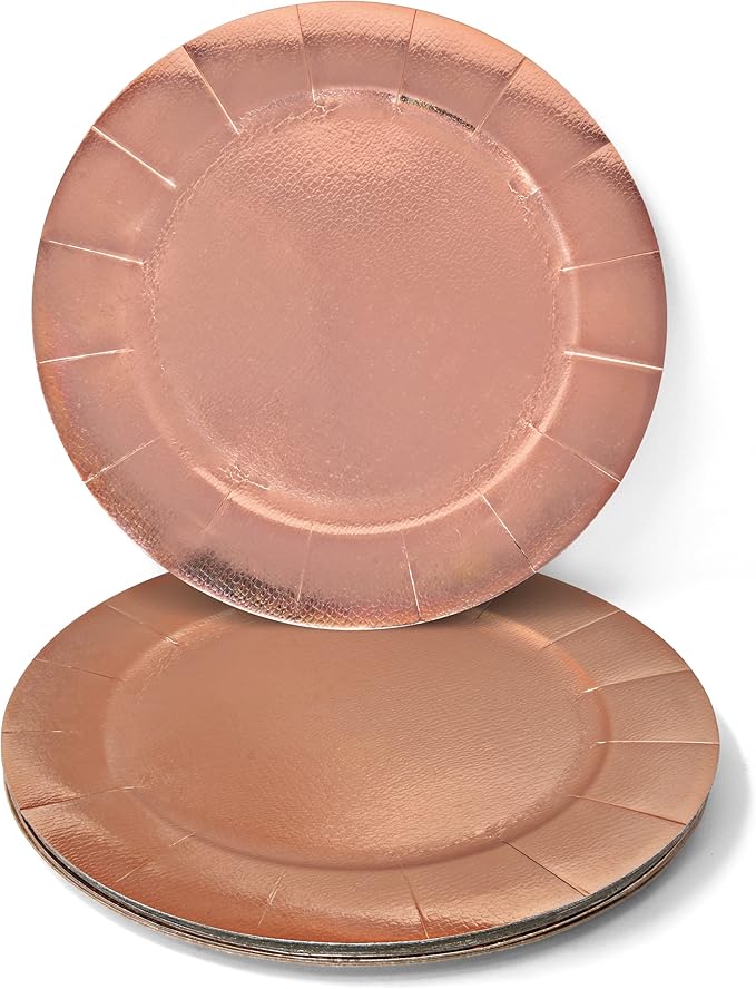 Gift Boutique 24 Pcs Rose Gold Round Disposable Charger Plates 13" Heavy Duty Dinner Serving Tray Paper Cardboard Platter for Table Setting Place Mats