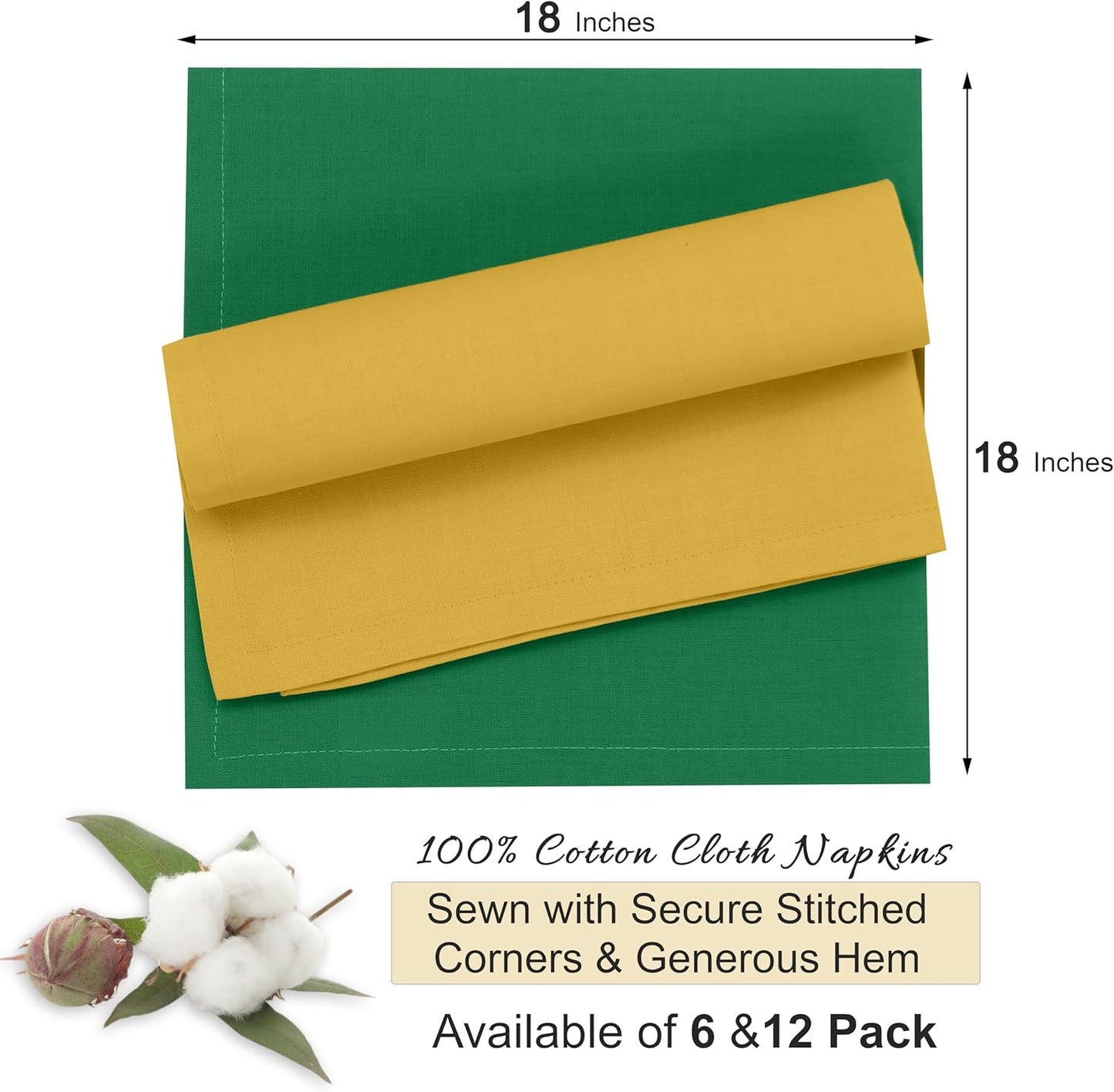 Ruvanti Cloth Napkins Set of 12, 18x18 Inches, 100% Cotton, Washable, Soft & Absorbent, Perfect for Wedding, Christmas, ‎Thanksgiving Dinners - Multi Color