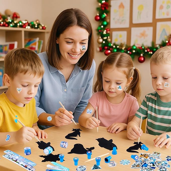 Vanblue 134Pcs Winter Wonderland Party Favors Winter Polar Animal Party Decoration Christmas Holiday Exchange Gifts Boxes Classroom Rewards Prizes Goodie Bag Stuffers Supplies