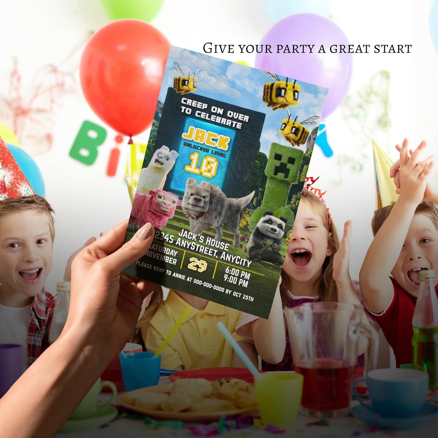 Fully Customizable minecraft Birthday Party Invitations, 4 x 6 inches, with Self-Sealing Envelopes, Gaming Theme Design, minecraft Birthday Invitations for Boys and Girls (Minecraft/Portal)
