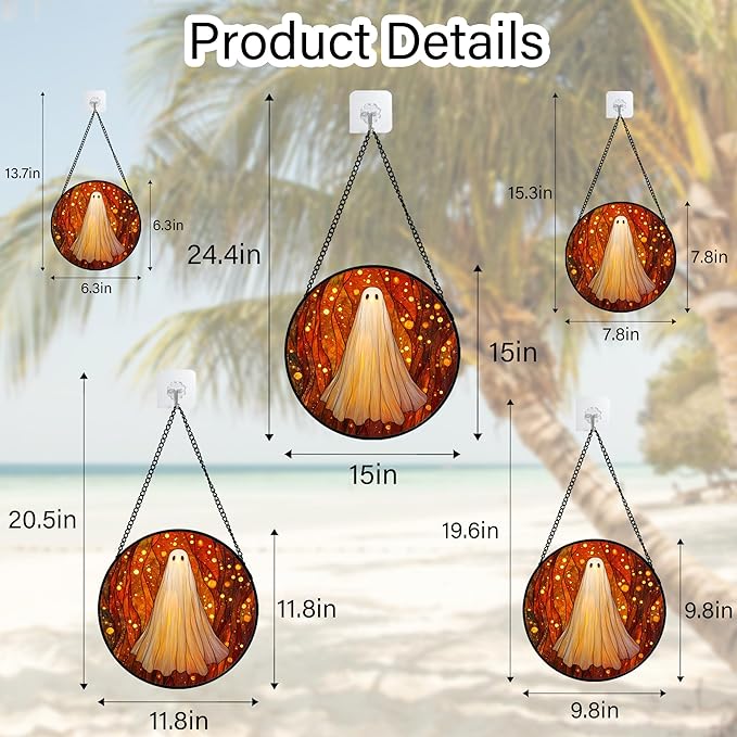 Stained Glass Window Hanging - Halloween Decoration Glowing Forest Ghost Suncatcher for Door Garden Spooky Orange Sun Catchers Gothic Decor Horror Gifts for Women Men Friend Boy Girl 11.8 in