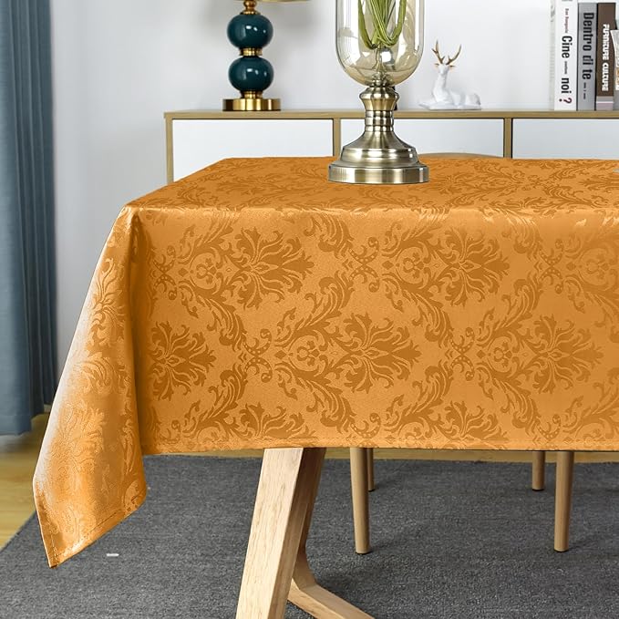 SASTYBALE Square Thanksgiving Tablecloth Washable Spill Proof Wrinkle Resistant Damask Table Cloth, Soft Polyester Table Cover for Kitchen Parties Farmhouse, Amber 52×52 Inch