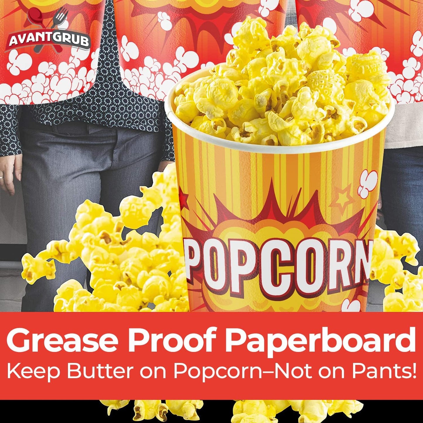 Leakproof Super Durable 32oz Popcorn Cups 200 Pk. Grease-Proof Disposable Pop Corn Tubs With Cool Design Are the Ultimate Movie Theater Accessory. Large Containers Great for Any Party or Event.