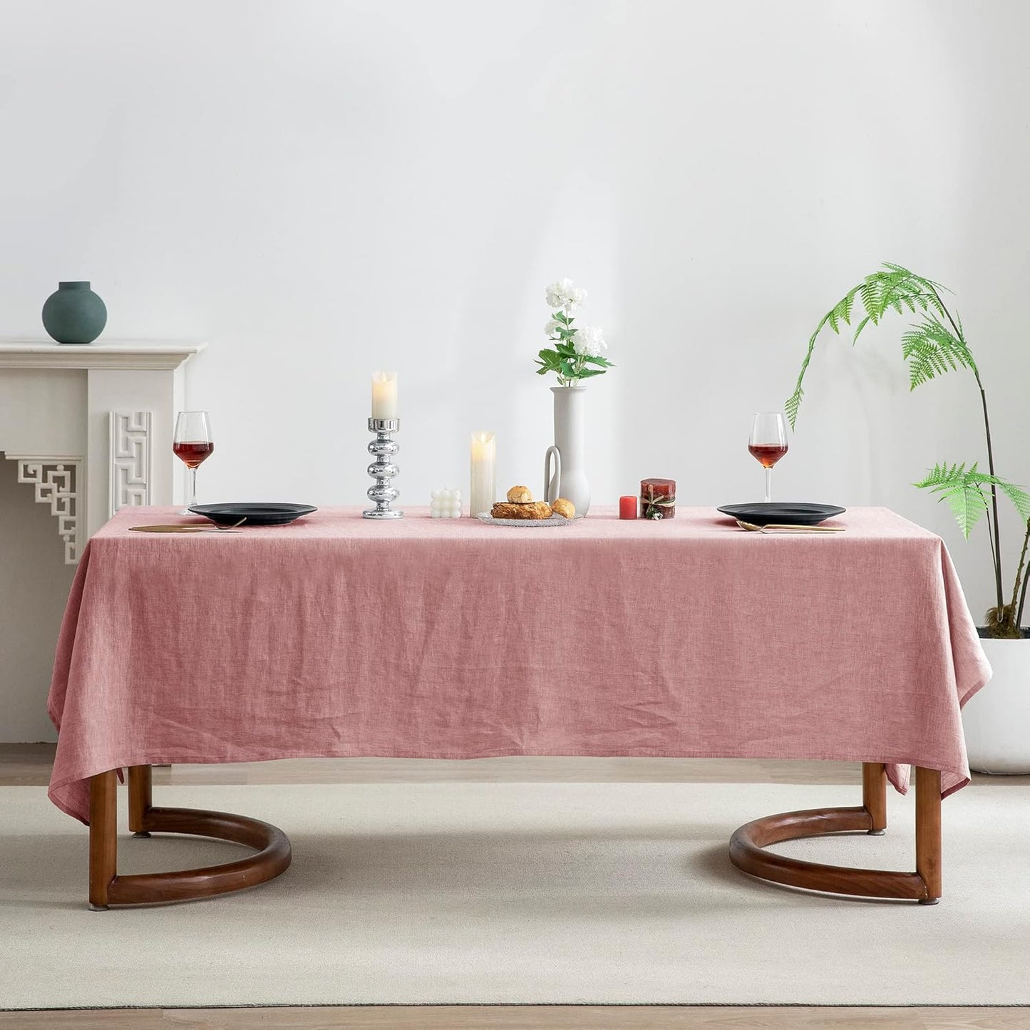 EVERLY 100% Pure Linen Rectangle Tablecloths 60x120Inches for Dining,Buffet Parties,Picnic,Events,Weddings and Restaurants,Decorative Halloween,Thanksgiving Machine Washable Tablecloths-Muddy Pink