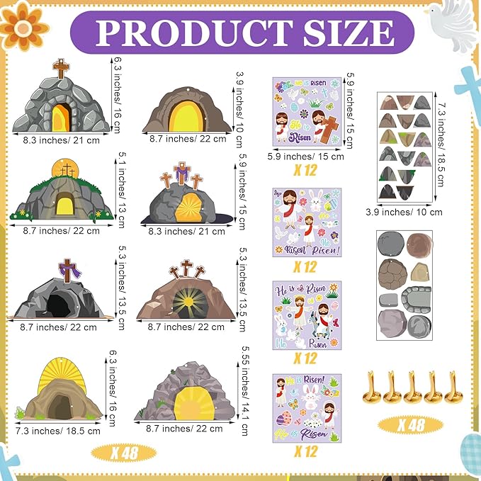 Frienda 48 Set Easter Jesus Resurrection Craft Kit Christian Make Your Own Empty Tomb of Jesus He is Risen Crafts for Faith Classroom Church Christian Easter Day Party Craft