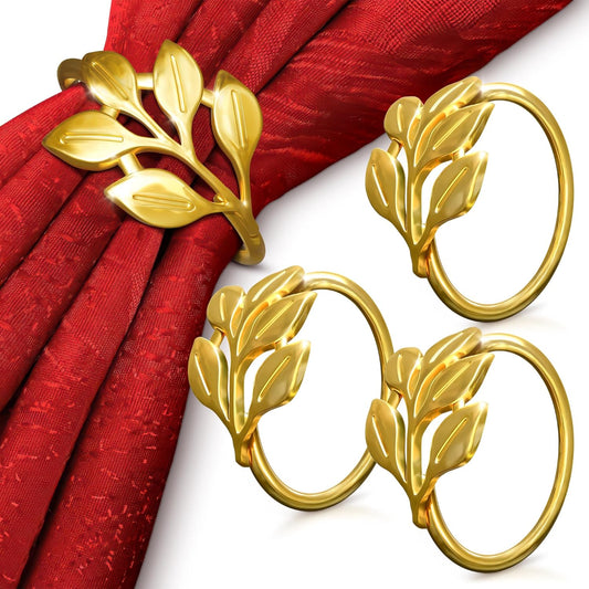 Thanksgiving Napkin Rings Set of 12 – Christmas Gold Leaf Napkin Rings Set | Elegant Design for Christmas Table Decorations, Wedding & Festive Dinners, Special Occasions, Great for Hosts