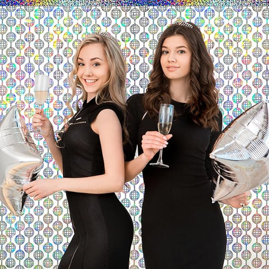 2 Packs Disco Ball Foil Curtain, Silver Glitter Metallic Backdrop for Birthday, Wedding, Baby Shower, Bachelorette, 70s 80s 90s Theme Party, Disco Party Decorations Supplies