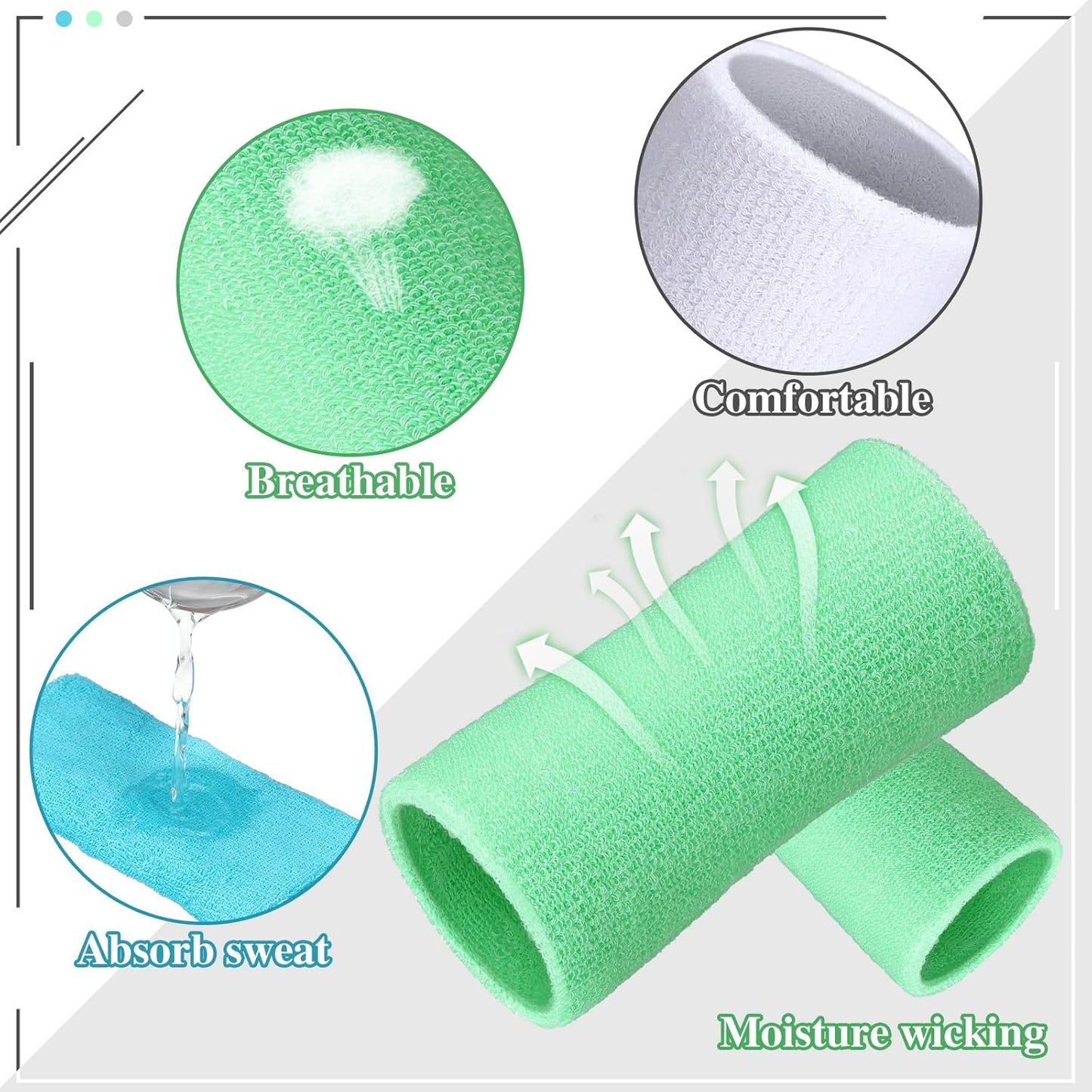WILLBOND 6 Inch Wrist Sweat Bands for Men Women Tennis Elastic Athletic Long Sweatband Wrist Absorbent for Basketball Tennis Running Outdoor Activity