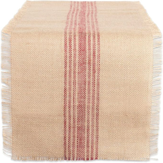 DII Jute Burlap Collection Kitchen Tabletop, Table Runner, 14x108, Middle Stripe Barn Red