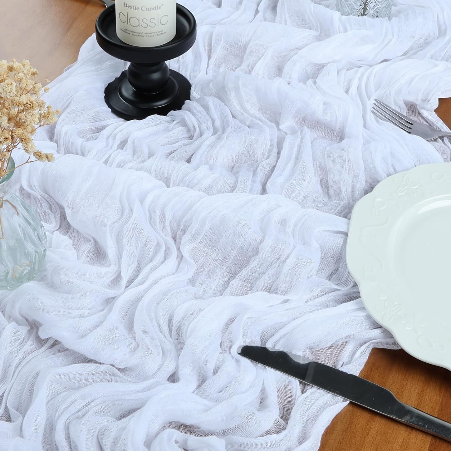 12 Pack 10FT White Cheesecloth Table Runner 35x120 Inch Gauze Rustic Boho Table Runner Cheese Cloth for Wedding Decor Birthday Party Bridal Baby Shower Table Centerpiece Decoration