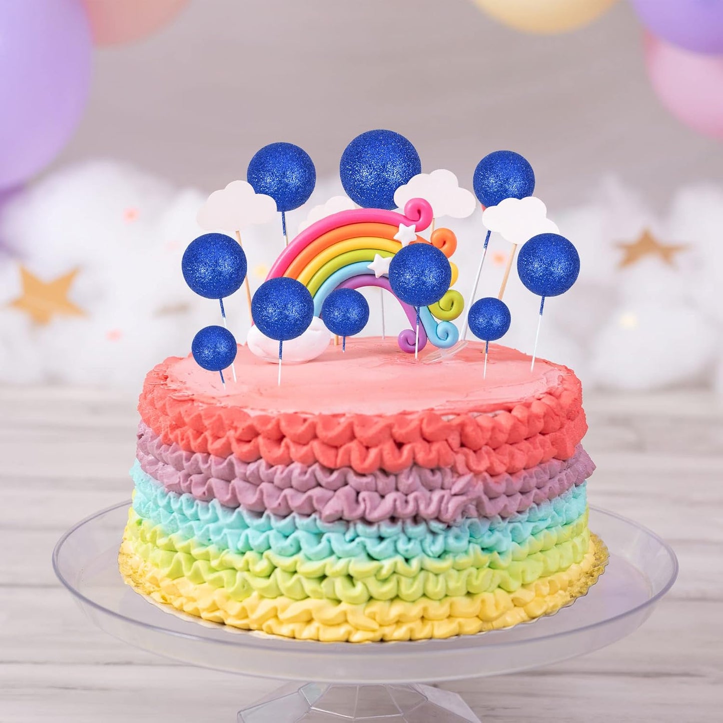 30Pcs Glitter Balls Cake Topper Foam Ball Cake Picks Mini Balloon DIY Cake Insert Topper Decoration for Baby Shower Wedding Anniversary Kids Birthday Graduation Party Cake Decorations Deep Blue
