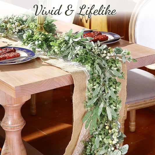 Giegxin 1 Pack Wedding Faux Eucalyptus and Olive Greenery Garland, 5.9 ft Artificial Vines Hanging Eucalyptus Leaves Mixed Berry Wreaths for Wedding Arch Wall Doorways Table Runner Decoration