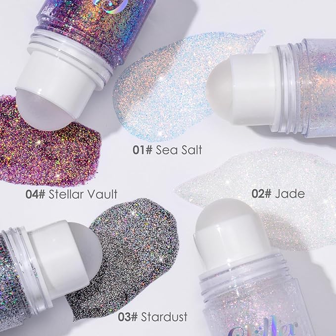 Erinde Holographic Body Glitter Gel, Roll-On Face Hair Glitter for Mermaid Makeup Festival Party Rave Accessories, Chunky Sequins Chameleon Shimmer Christmas Makeup for Women Girls, 01 Sparkling Blue