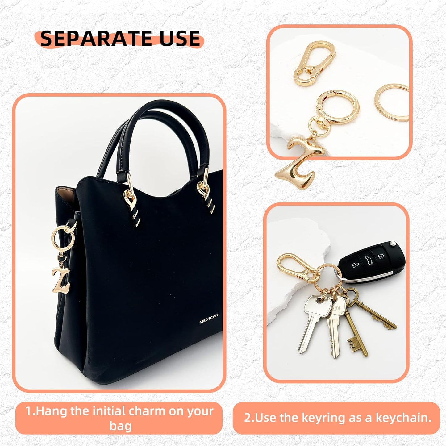 Gold Bubble Heart Initial Bag Charms for Handbags – Cute Initial Letter Keychain for Women, Purse Charms, Gold Gift