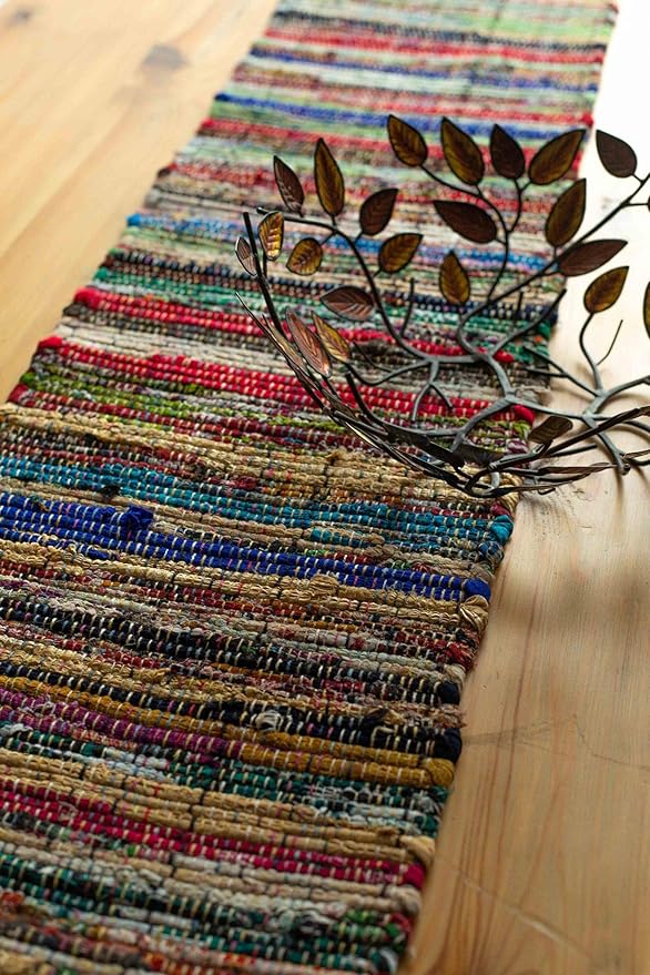 Chardin home Eco Friendly Rainbow Multi Chindi Colorful Table Runner. Size: 13''x90'', Multi Color