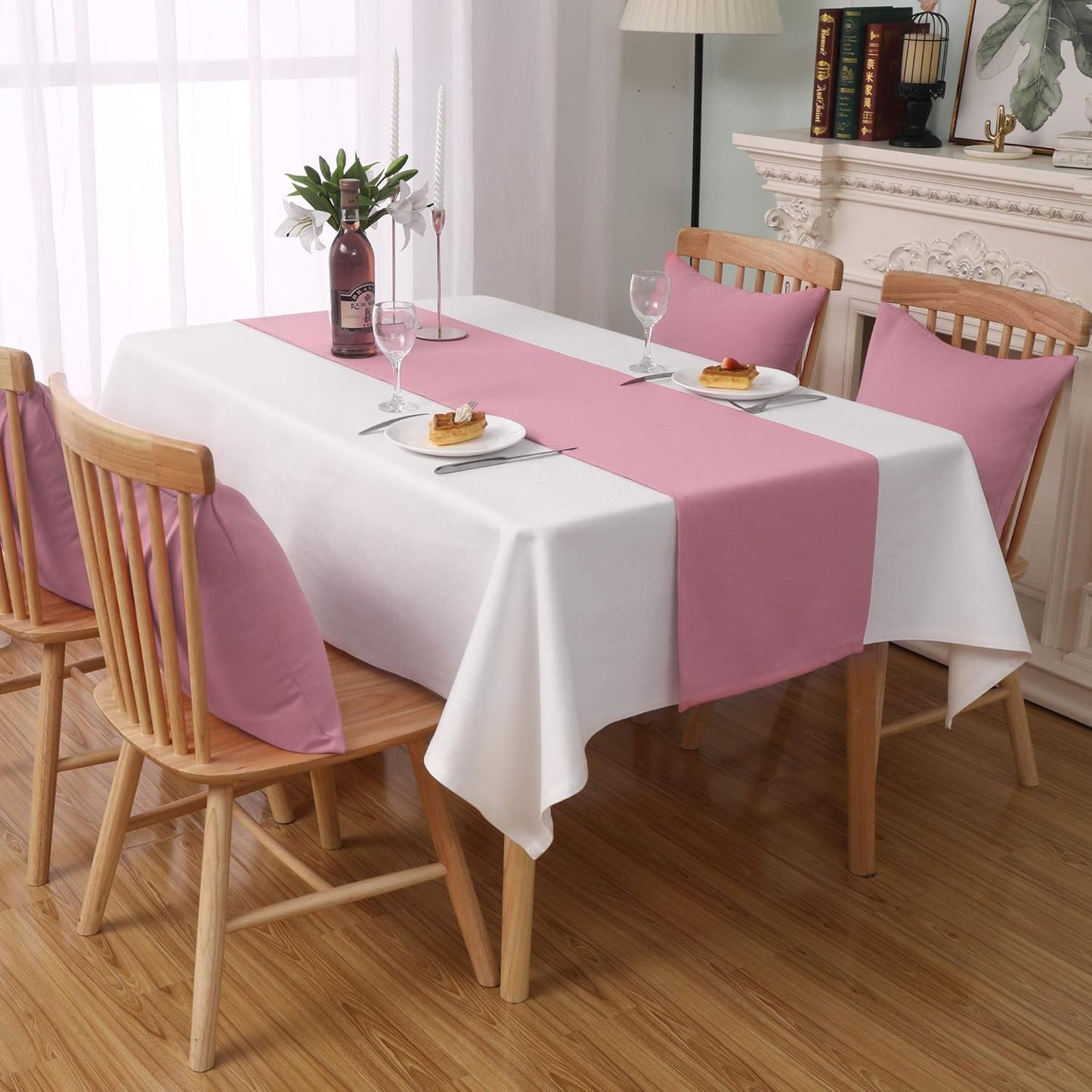 DUALIFE Valentines Day Table Runner 14x108 Inch Pink Table Runner Wedding Anniversary Party Mother's Day Table Runners Decor Hot Pink 2 Pieces